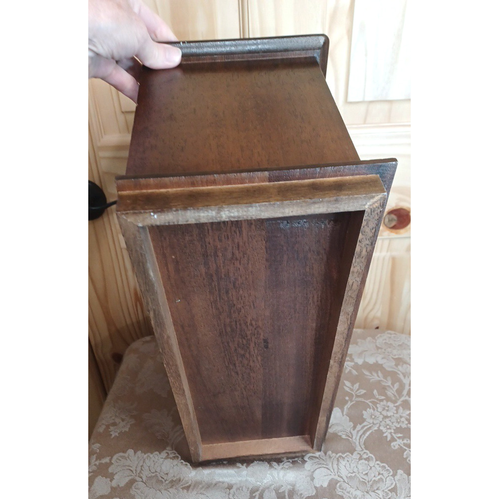 VTG Wood Jewelry Large Box MCM Organizer Japan 16x7x9* READ Cracked Mirror - Picture 7 of 16